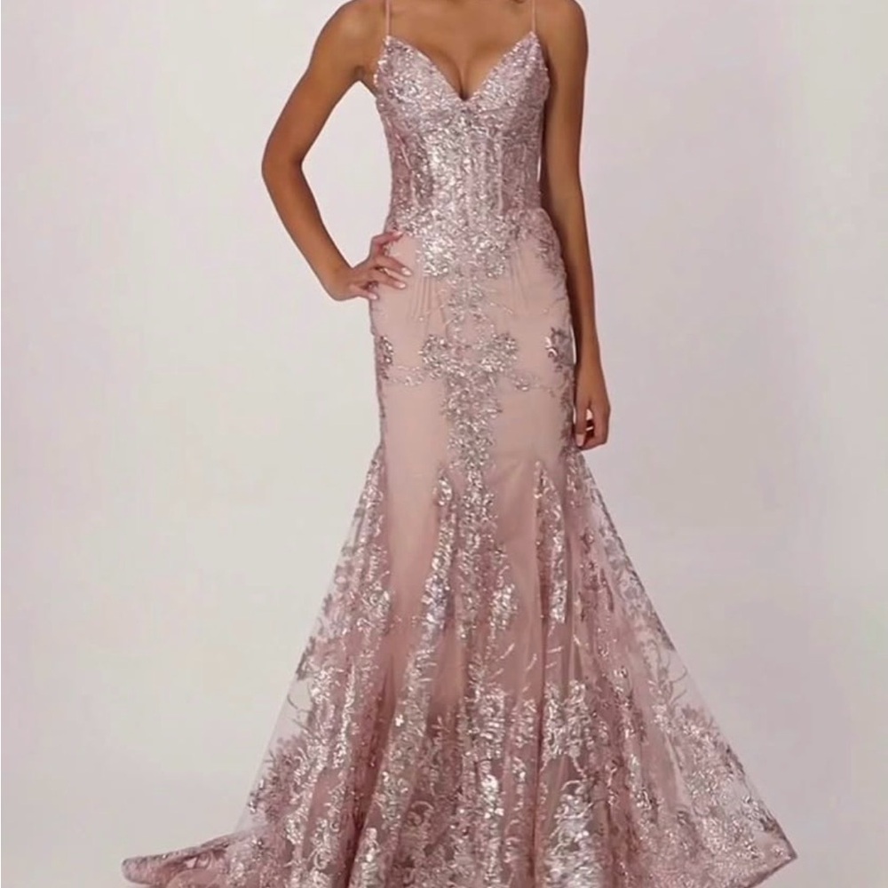 Blush Pink Sequin Mermaid Evening Dress
